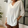 thumbnail image 2 of Daznico Women's Oversized V-Neck Linen Tunic, 3/4 Sleeve Casual Comfortable Breathable Top for Spring, Summer Everyday Wear,3XL, 2 of 5