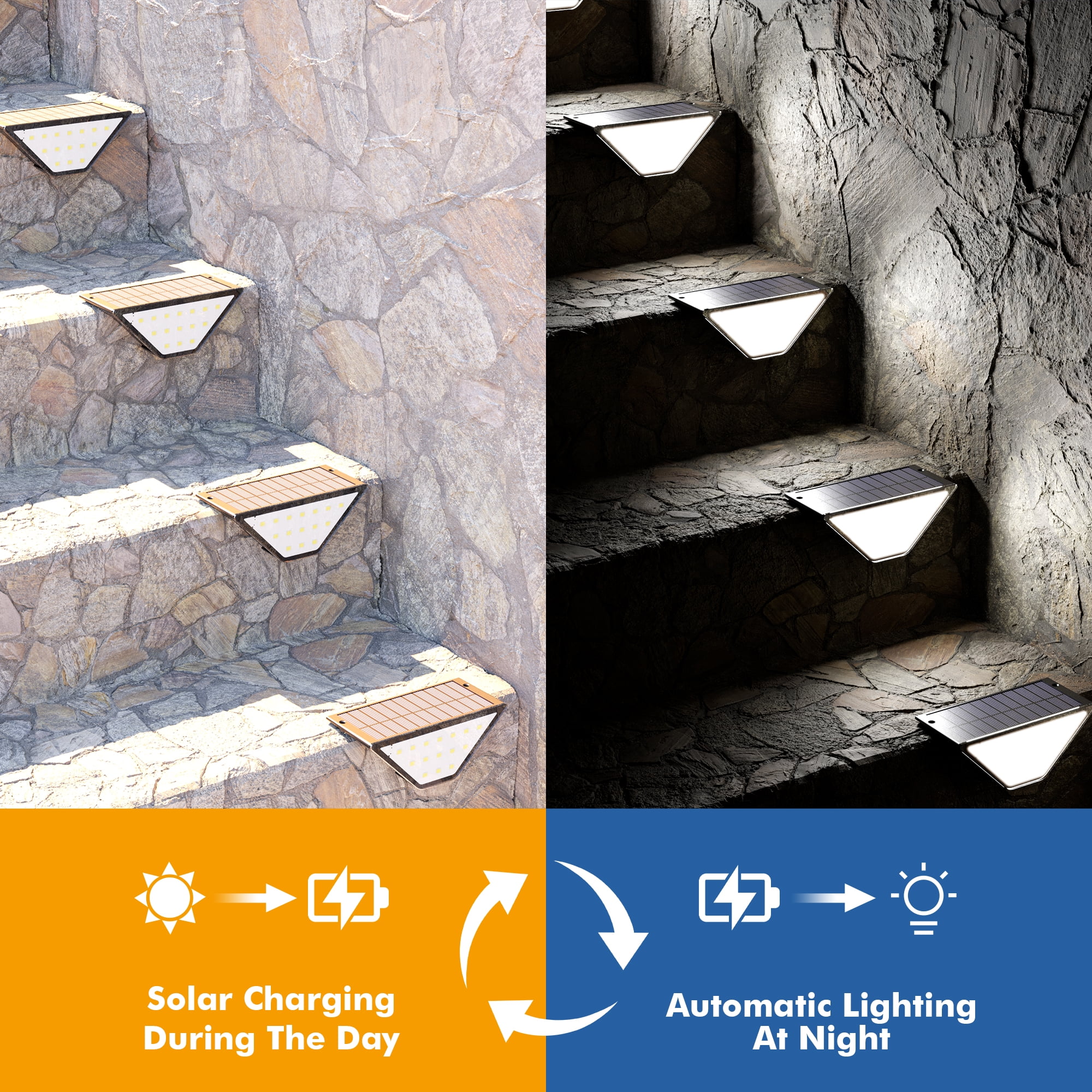 DAYBETTER LED Solar Step Lights Outdoor Stair Lights, IP65 Waterproof ,Warm White ,Daylight, Decor   Solar Decoration Lights for Yard, Garden, Walkways, Front Door, Pathway, Driveway, Porch, 6 Pack