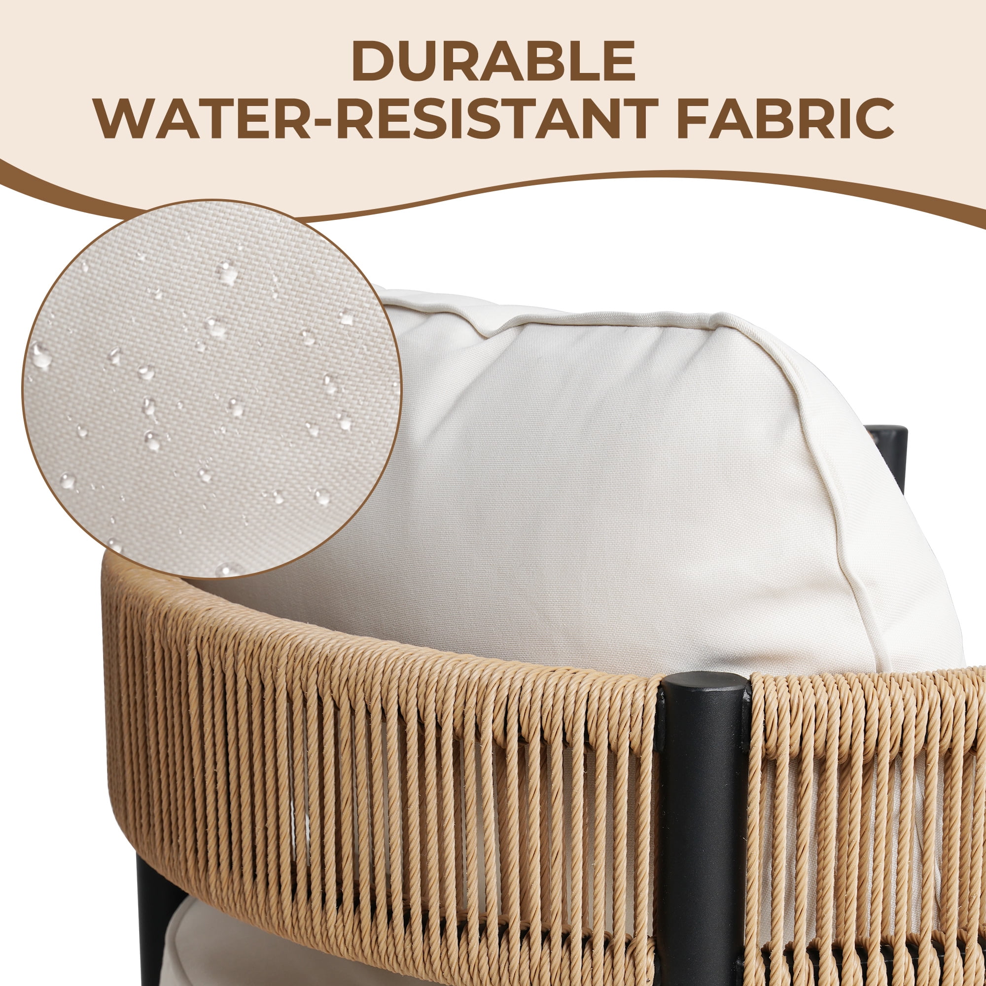 GRANDPATIO Woven Wicker 5-Piece Steel Outdoor Conversation Sets with Cushion, Khaki Wicker & Beige Cushion