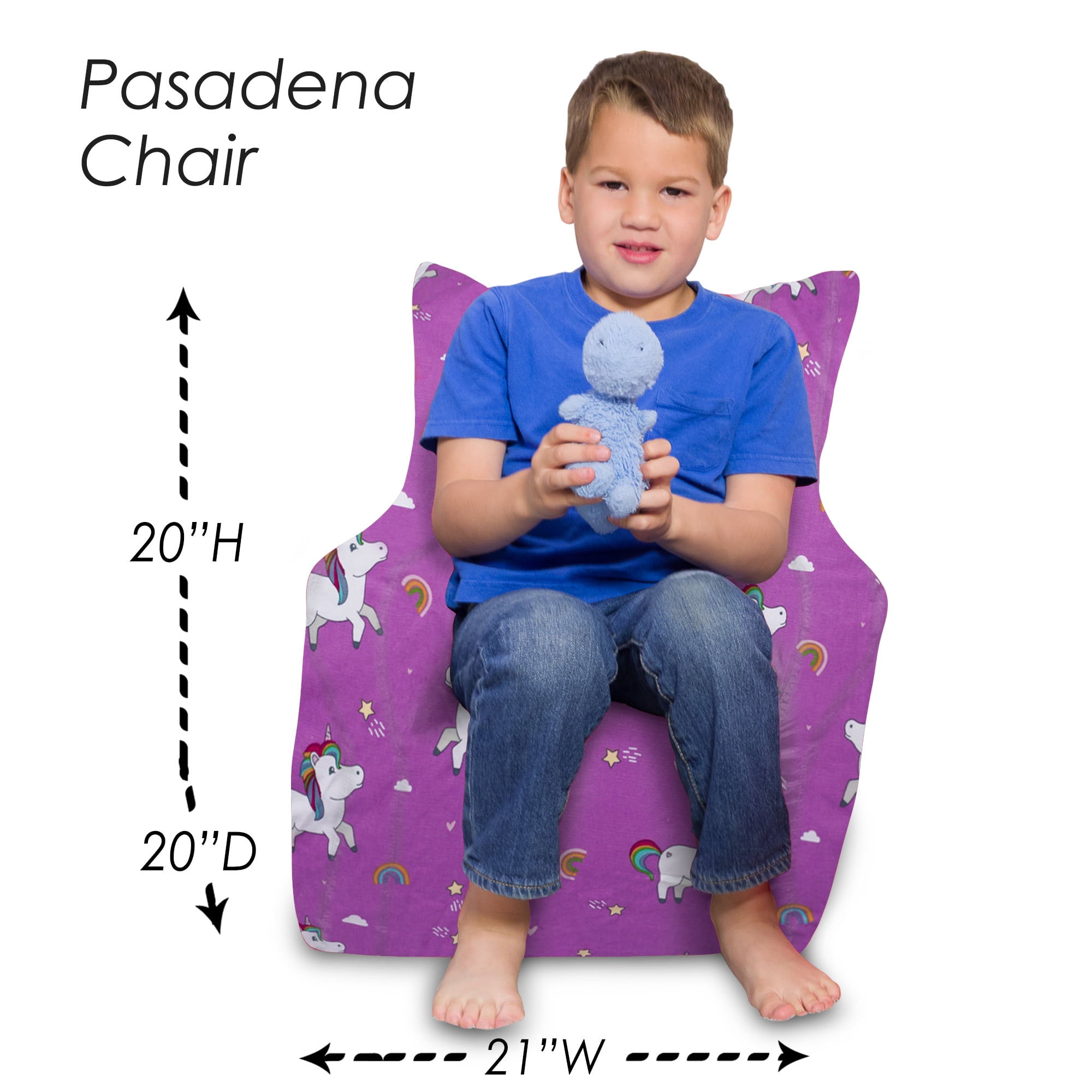 Posh Creations Pasadena Bean Bag Chair, Kids, 1.8 ft, Canvas Rainbow Unicorns