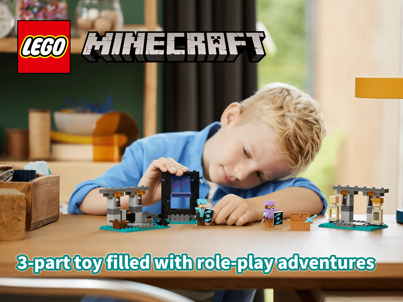 LEGO Minecraft 21252 The Armory Building Set – 203-Piece Block Kit with Alex & Armorsmith Figures, Weapons, Forge & Nether Portal