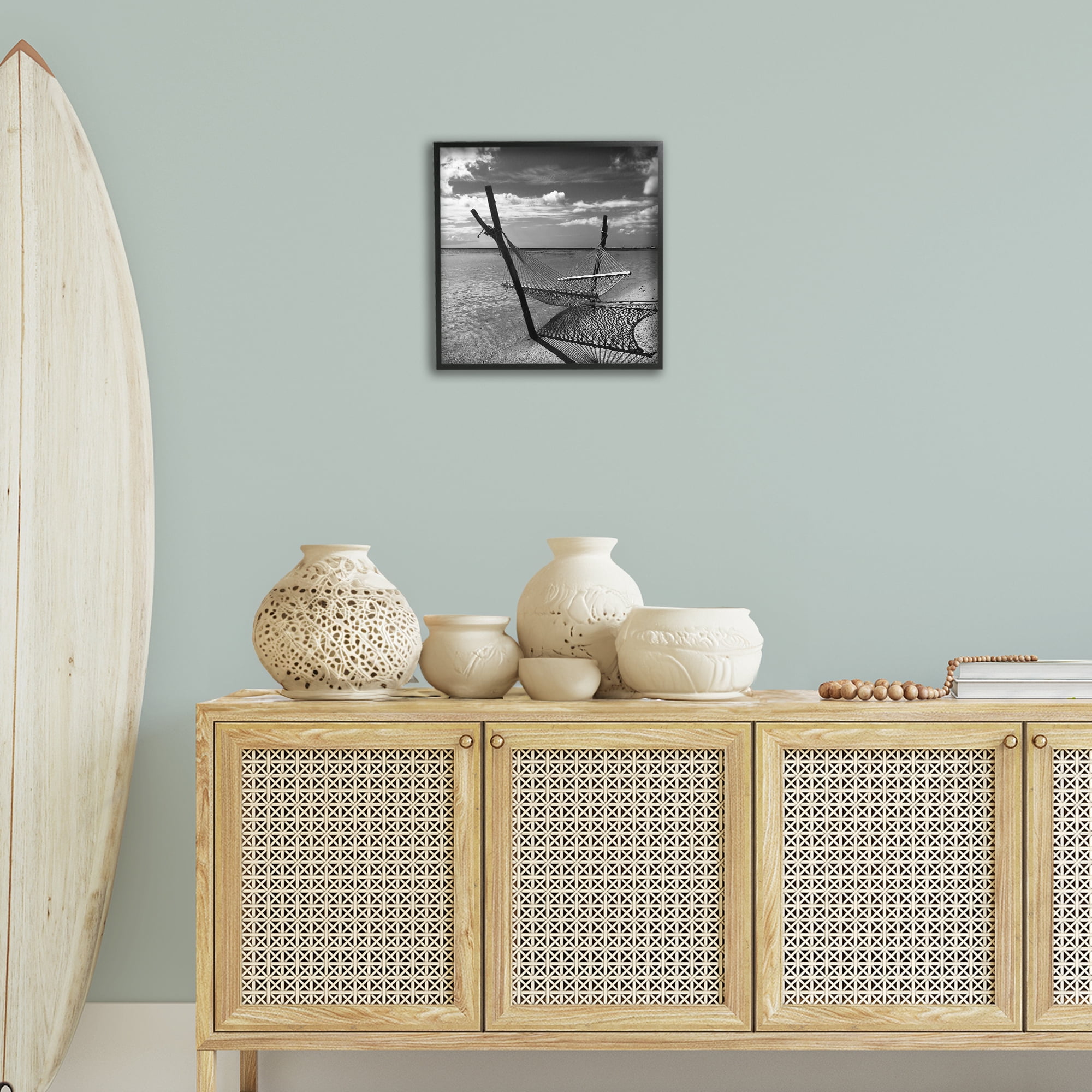 Stupell Industries Windward Beach Hammock Coastal Photography Black Framed Art Print Wall Art, 17 x 17