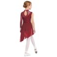thumbnail image 5 of SiiRoh Kids Girls Sparkly Lyrical Dance Dress High Low Skirted Leotard Modern Contemporary Dancewear Burgundy 8, 5 of 6