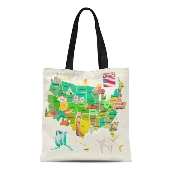 HATIART Canvas Tote Bag Blue Welcome to Usa United States of America About Durable Reusable Shopping Shoulder Grocery Bag
