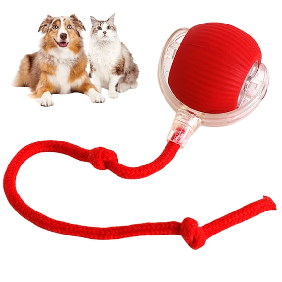 Cat Ball with a Tail Rope, Electric Self-Rolling Pet Funny Ball with LED Lights, Interactive Jumping Ball, Kittens, Puppies Toy (Red)