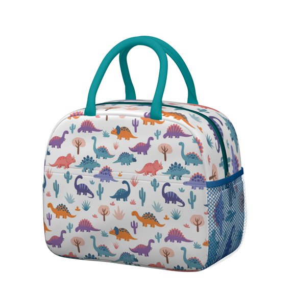 Womens White Dinosaurs Trees Cacti Pattern Lunch Box for Work,Insulated Lunch Bag for Women,Loncheras Para Mujer,Leakproof Adult Lunch Bag for Work,Beach,Travel,Picnic,Camping