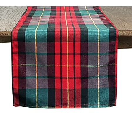 

Fennco Styles Classic Red & Green Holiday Tartan Plaid Table Runner 16 W X 108 L - Multicolored Table Cover with Gold Lurex for Christmas Winter Festivals Home Décor Banquets and Family Gatherings
