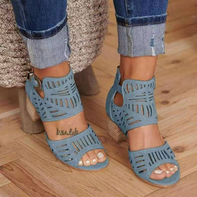 Wedge Sandals for Women Flat Back Zip Studded Sparkly Sandals