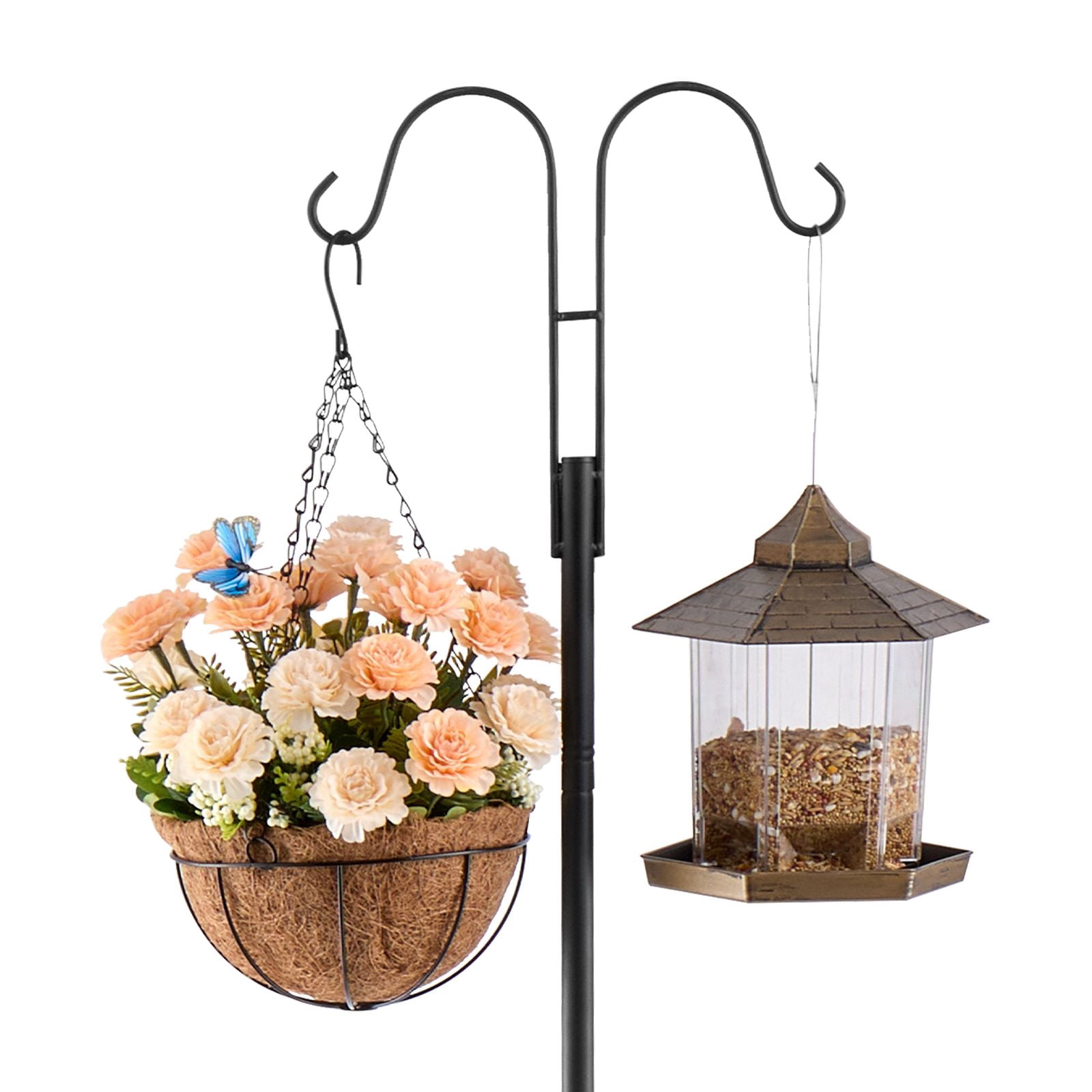 Double Shepherd Hook 76 3/4 Thick 8 Pack, Heavy Wrought Iron, Outdoor Hanging Bird Feeder, Plant Basket, Wind Chimes