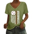 thumbnail image 1 of T-Shirt à Manches Courtes pour Femmes en Liquidation T-Shirt en Chiffon pour Femmes T-Shirt de Baseball Imprimé Lettres de Baseball Col en V Manches Courtes, 1 of 4