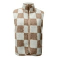 thumbnail image 4 of Cnbwig Womens Jackets Casual Coats Loose Square Checkered Zipper Cardigan Vest Warm Sleeveless Retro Coat Thick Winter Wear Coat Trendy Streetwear Outerwear A-Beige L, 4 of 5