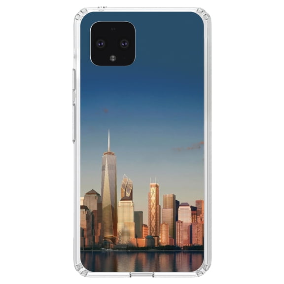 DistinctInk Clear Shockproof Hybrid Case for Google Pixel 4 XL (6.3" Screen) - TPU Bumper, Acrylic Back, Tempered Glass Screen Protector - New York Skyline New - The Big Apple