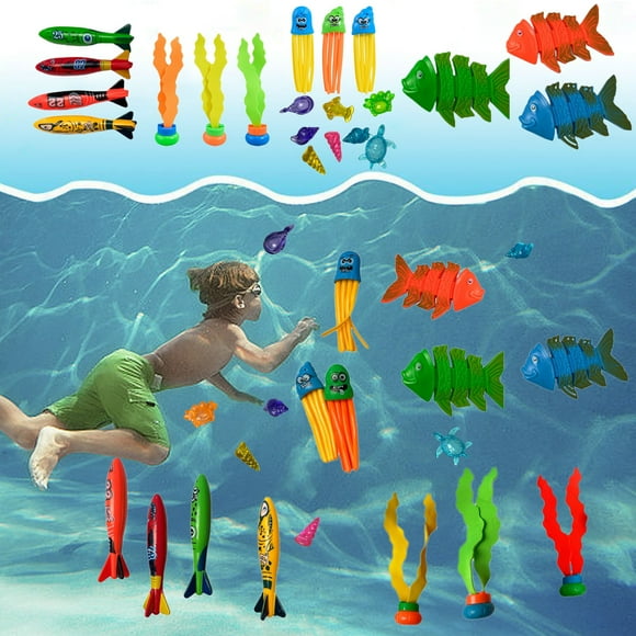QIPOPIQ Jouets de Plongée, Jouets de Piscine avec Anneaux de Nage, Bâtons de Plongée, Anneaux, Gemme, Pieuvre, Torpille