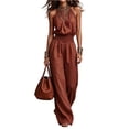 thumbnail image 2 of Stralyhd Wide Leg Jumpsuits for Women Linen Sleeveless Jumpsuit Loose Casual Button Up Jumpsuits Summer V Neck Overalls with Pockets Brown XL, 2 of 4