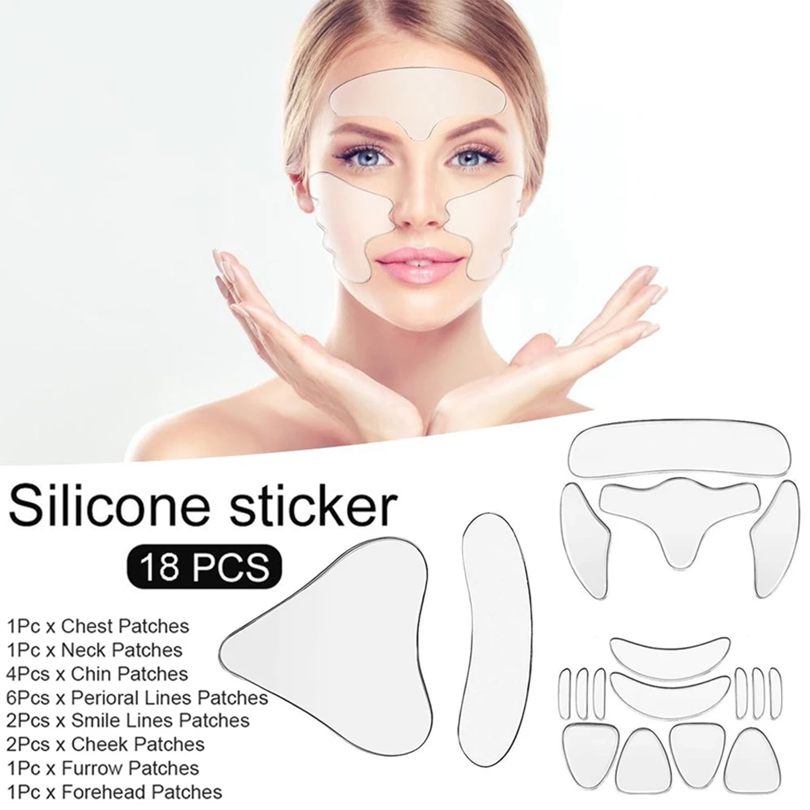 Reusable Facial Chest Neck Silicone Pad Set, Forehead Wrinkle Patches, Eye Wrinkle Patches, Silicone Chest Pads Neck Pad, 18Pcs