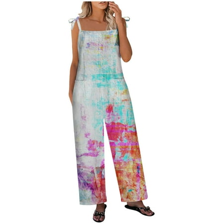 

Dyegold Jumpsuits for Women Casual Womens Jumpers And Rompers Casual Loose Floral Print Fashion Comfy Summer Bibs Overalls Sleeveless Square Neck Romper