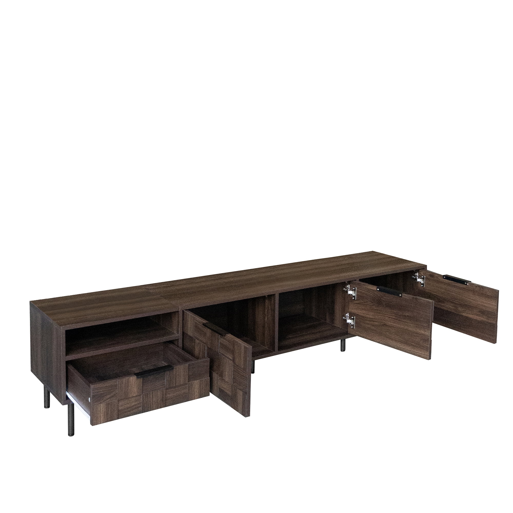 Aukfa 78.7" Mid-Century Modern TV Stand for TVs up to 85", Wood Media Console Entertainment Center,Checkered Design,Walnut