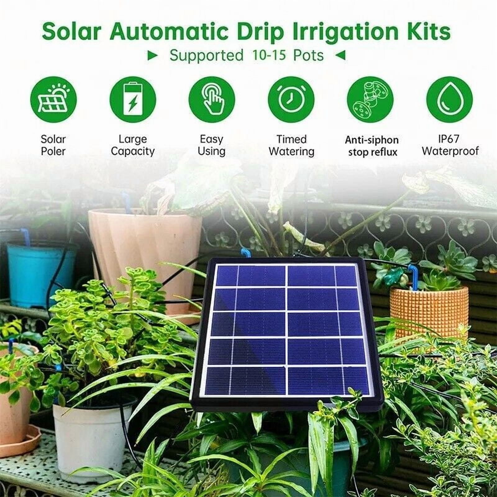 50FT Solar Drip Irrigation Kit, Auto Watering System for 15 Pots, Indoor/Outdoor Automatic Watering Timer for Holidays, Balconies, Flower Pots, Plants