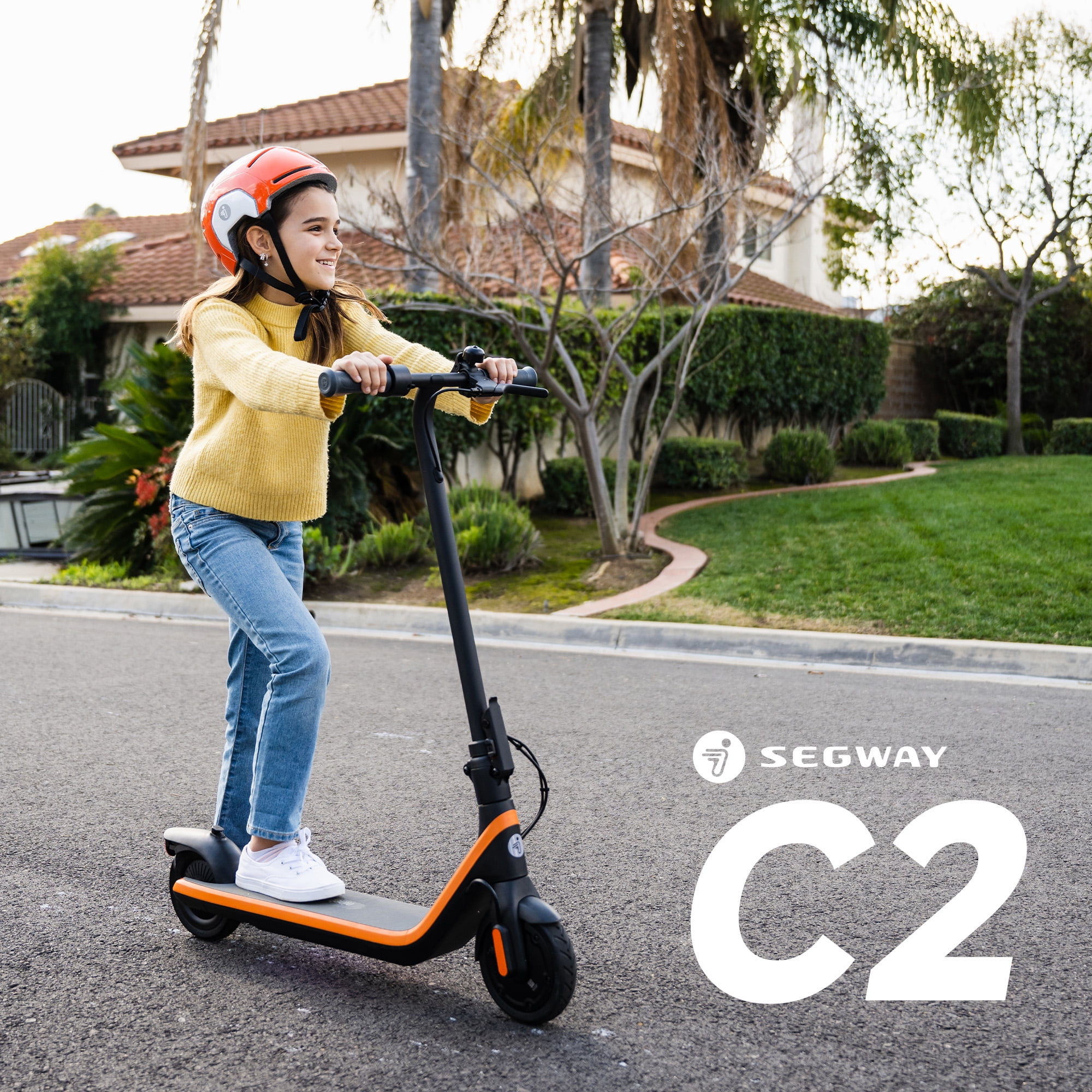 Segway C2 Kids Electric Scooter, 9.9 mph Max Speed, 6.8 Miles Max Range, Ages 6+, Orange