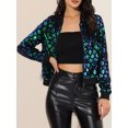 thumbnail image 5 of INSPIRE CHIC Women's  Sequin Stand Collar Long Sleeve Zipper Cropped Bomber Jacket L Green, 5 of 7