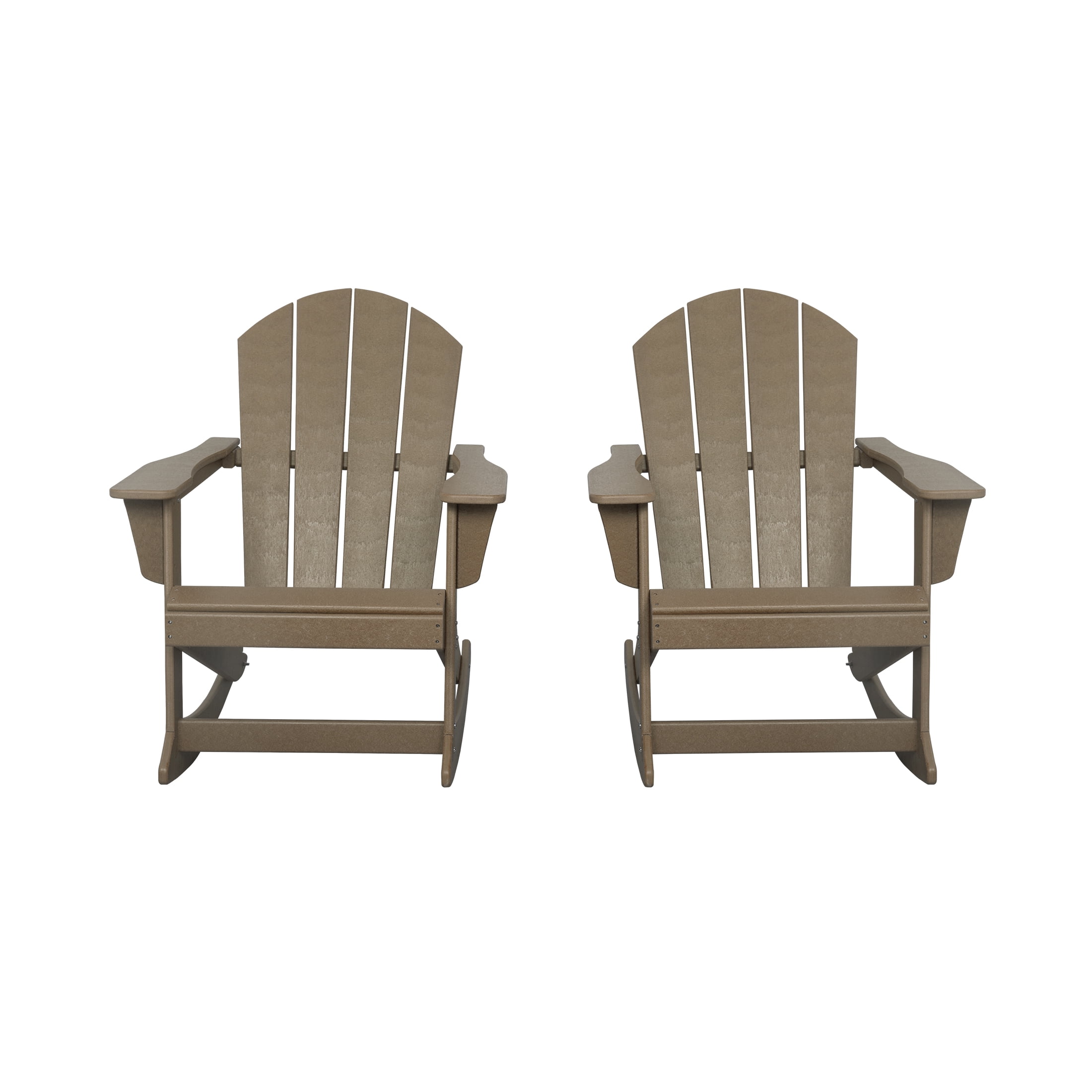 GARDEN Set of 2 - Plastic Outdoor Rocking Chairs for Patio Porch, Weathered Wood