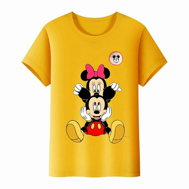 Ropa de dibujos animados de Disney para niños, camiseta de Mickey Mouse Minnie, camiseta de verano de manga corta con luz LED para niños, camisetas para niñas, Top 7T para niños pequeños Gao Jinjia LED