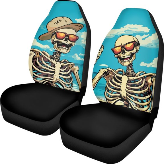 POLERO Skeleton Beach Theme Comfortable Vehicle Seat Covers for Automotive, Polyester Washable Automotive Seat Covers SUV