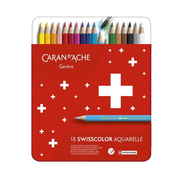 CREATIVE ART MATERIALS Crayons Swisscolor Boîte en Métal, Ensemble de 18 (1285.718)