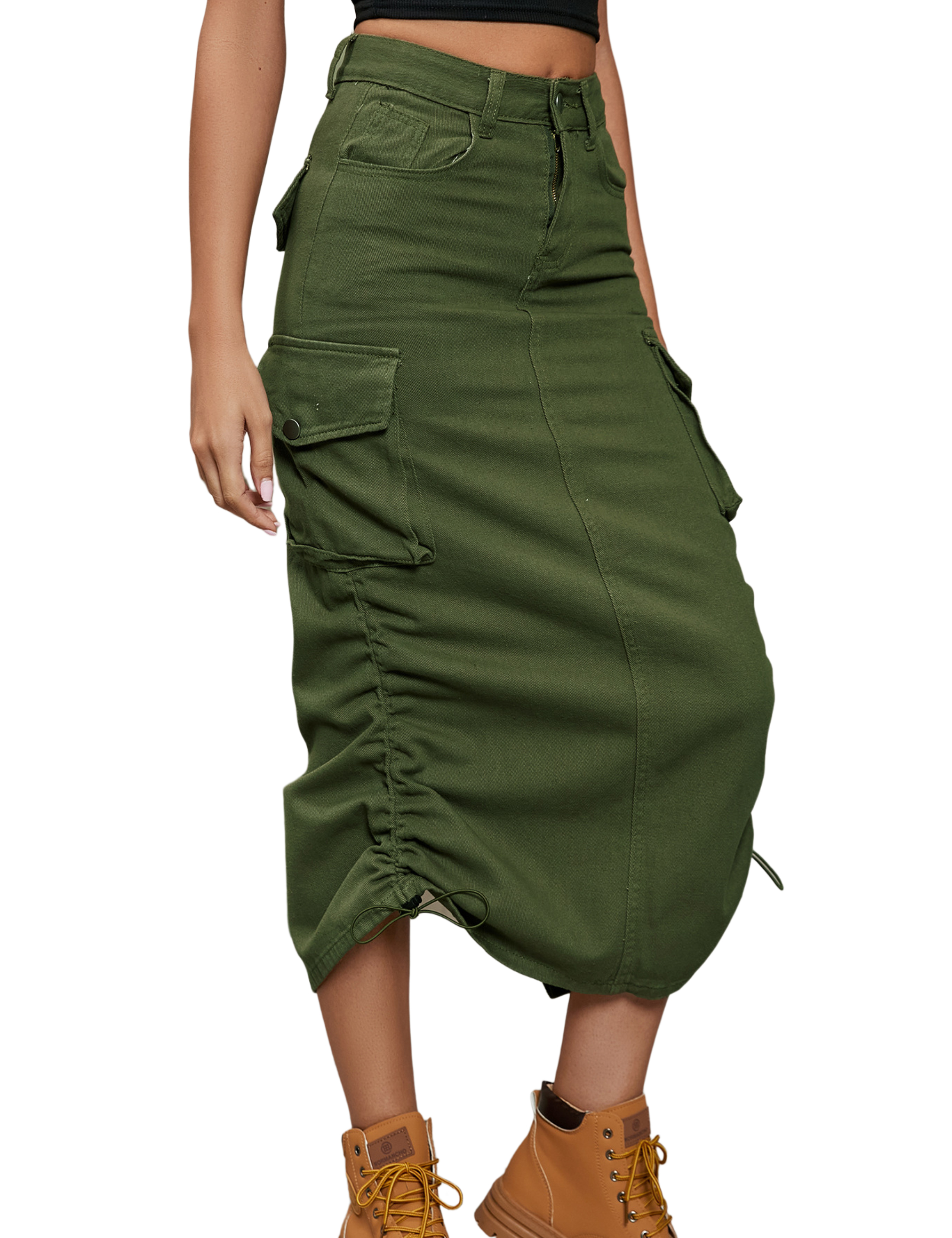 Lentta Women's Cargo Skirt Long Denim High Waist Y2k Maxi Paperbag