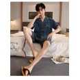 thumbnail image 4 of Cárdigan de algodón ajustado para hombre, ropa de dormir de verano para el hogar, ropa interior de manga corta para hombres jóvenes 5XL, 4 of 5