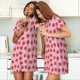 thumbnail image 4 of Fotbe Hand Drawn Strawberry Bata de Dormir para Mujer con Estampado, Camisón de Algodón de Manga Corta, Ropa de Dormir Casual, 4 of 6