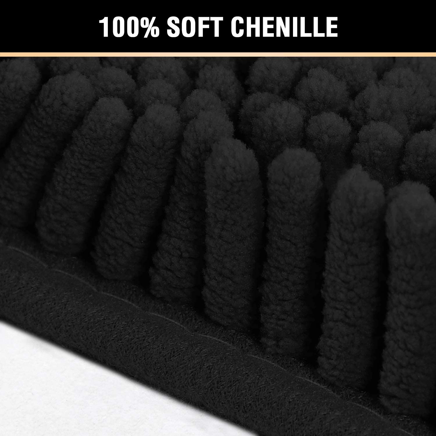 Bath Mat Bathroom Rug Bath Rugs for Bathroom Non Slip Bath Mats Extra Thick Chenille Rug 17" x 24" Absorbent Soft Shaggy Washable Dry Fast Plush Rugs for Bathtubs - Black