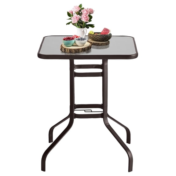 Outdoor Dining Table, Metal Steel Slat Square Patio Dining Table with Umbrella Hole for Garden, Backyard and Porch (Classic Black)