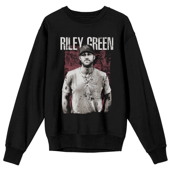 Riley Green Grunge Art Crew Neck Long Sleeve Black Adult Sweatshirt-Medium