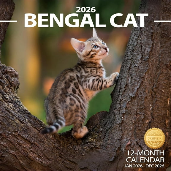 Wall Calendar 2026 Planner Calendar - Bengal Cat Hangable Monthly Wall Calendar with Large Blocks for Organizing & Planning, Academic Schedule, Home, Office & family, Thick & Sturdy Paper (12"x24" Op