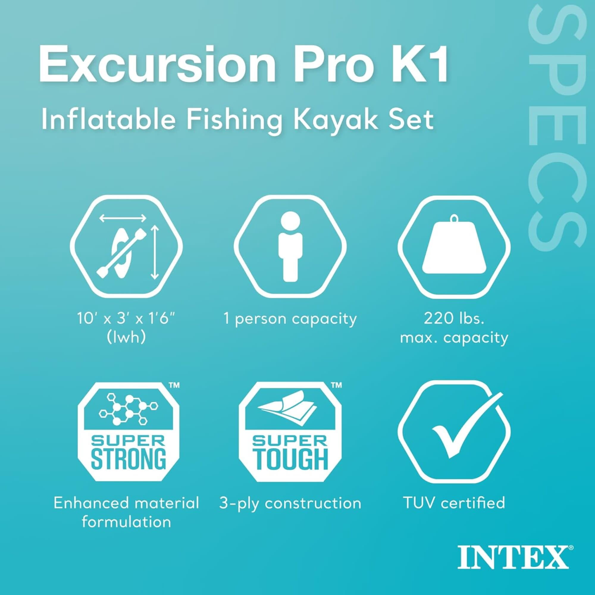 Intex: Excursion Pro K1 - 10' Inflatable Kayak Set - Orange & Gray, Aluminum Paddle Oars, Pump, Fishing Rod Holders, Adjustable Bucket Seat, 220lb Cap