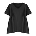 thumbnail image 3 of TYGHBN Summer Women Short Sleeve Deep V Neck Pleated Casual T Shirt Top Dress Loose Mini Dress Tops for Leggings Short Sleeve Tan Raglan Shirt Women Exercise Shirt Women Loose Tech Apparel Womens, 3 of 5
