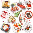 thumbnail image 1 of 12 Pack Christmas Wooden Ornaments Set, Christmas Theme Wood Hanging Crafts Decoration with Rope, Wood Slices Xmas Hanging Ornament Pendant Holiday Decoration for Christmas Tree Party Decor, 1 of 2