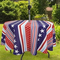 4th of July Tablecloth Memorial Day Patriotic Table Cloths Waterproof American Flag Table Cloth with Umbrella Hole 60 x 60 inch for Outdoor Round Table