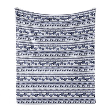 Underwater Soft Flannel Fleece Blanket, Ornamental Ethnic Style Starfish Tortoise Fishes Pattern with Stripes Cottage, Cozy Plush for Indoor and Outdoor Use, 50" x 60", Indigo White, by Ambesonne