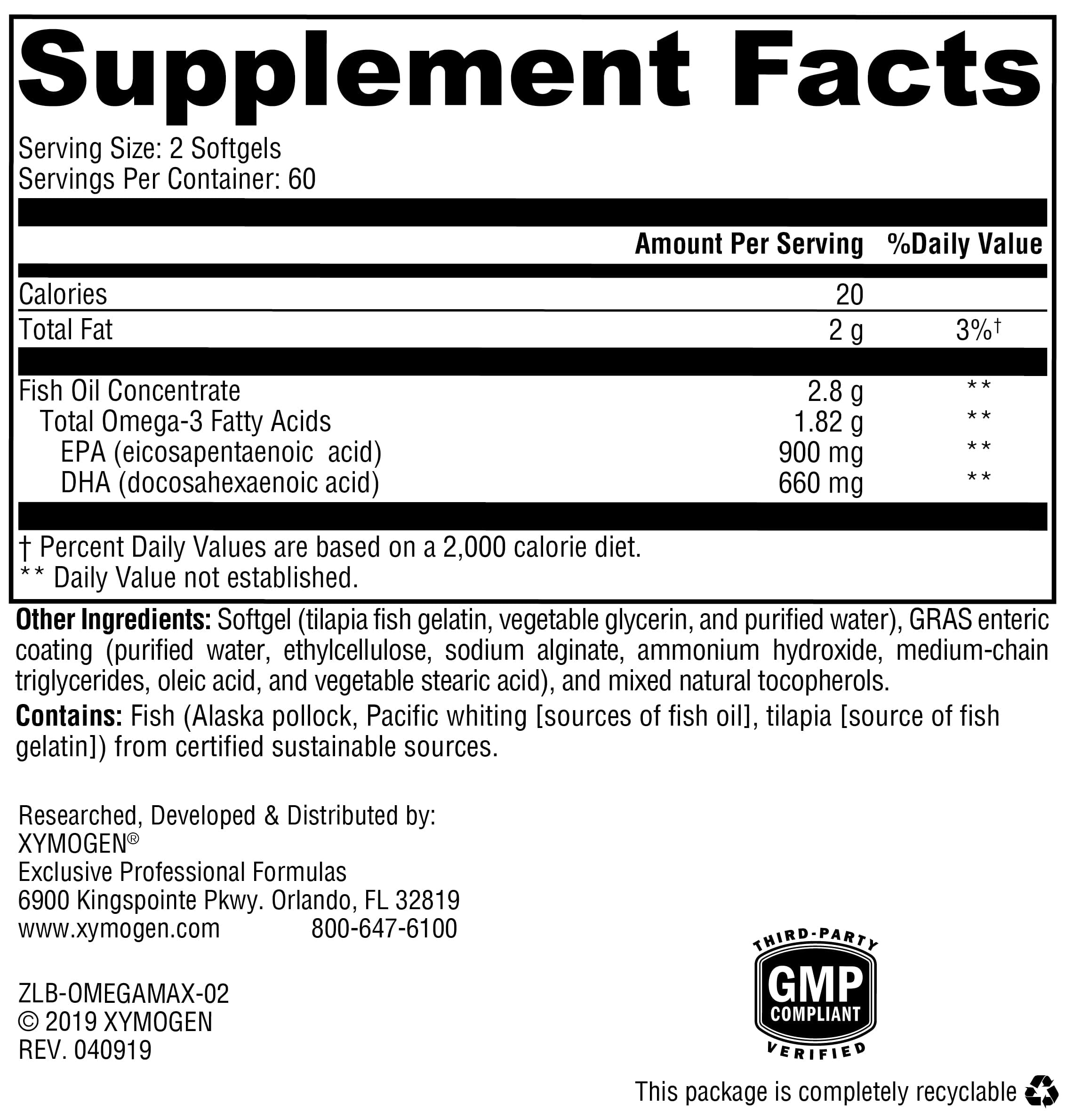 XYMOGEN OmegaPure 780 EC - Cardiovascular & Brain Support - IFOS Five-Star Certified Fish Oil - DHA EPA Omega-3 Supplement - Enteric Coated Softgels - 120 Softgel Tablets