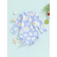 thumbnail image 3 of Bagilaanoe Toddler Baby Girl One-Piece Swimsuit Flower Print Long Sleeve Zipper Rashguard Swimwear 6M 12M 18M 24M 3T Kids Ruffle Bathing Suit, 3 of 8