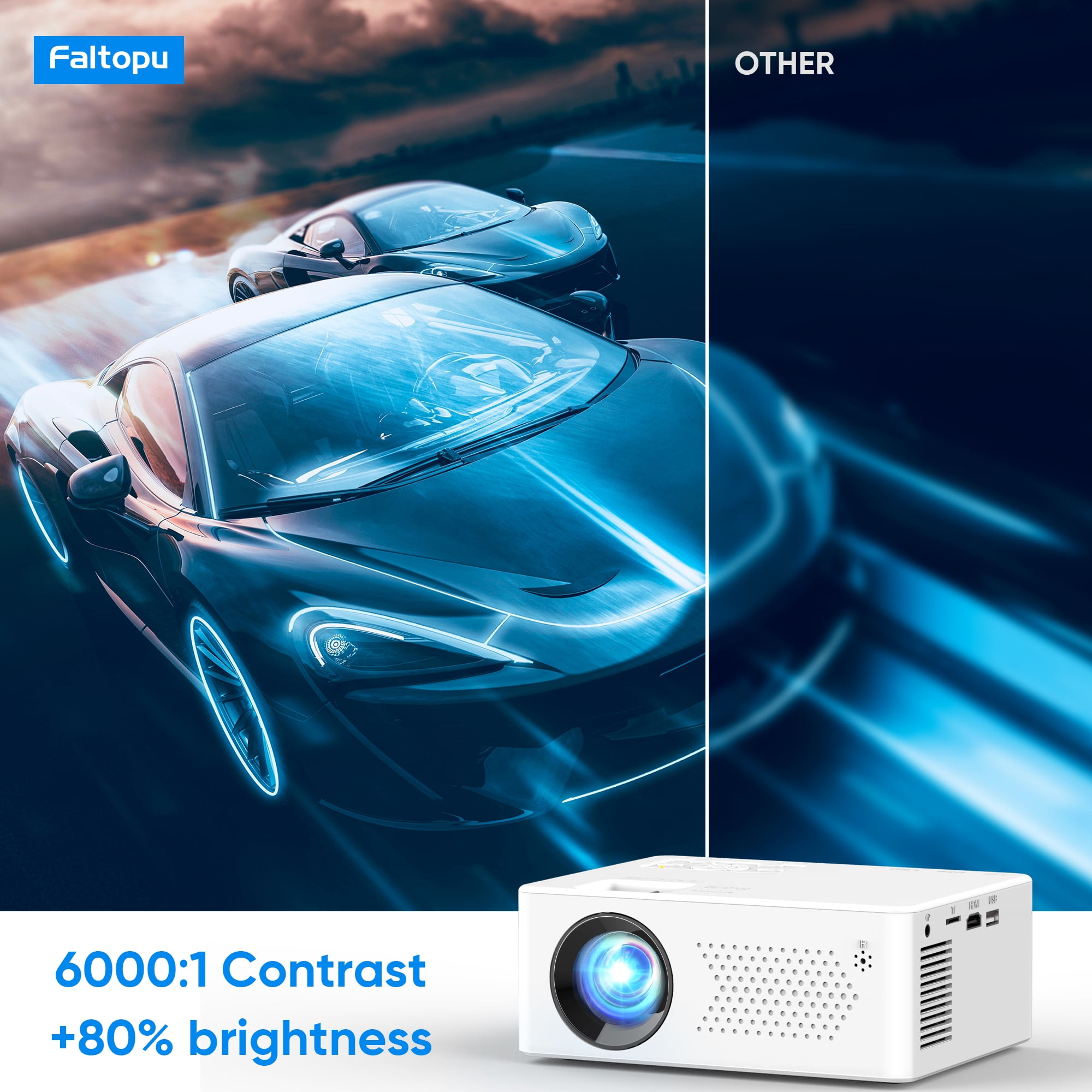 Faltopu Mini Bluetooth Projector with Tripod, 9500LM Full HD 1080P Portable Home Theater Projector ,Support 250"Display