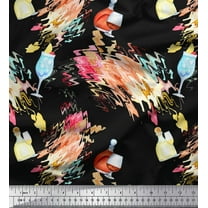 Soimoi Black Cotton Voile Fabric Bottle & Wine Glass Bar Print Fabric by the Yard 42 Inch Wide