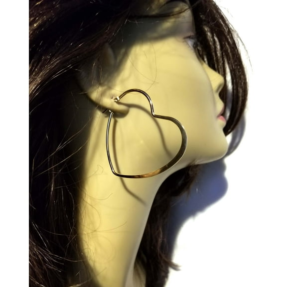Large Gold Heart Earrings 3 inch Heart Hoops Shiny Plated