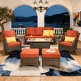 thumbnail image 6 of Vcatnet Outdoor Patio Furniture with Fire Pit 7 Pieces Sectioal Sofa All Weather Wicker High-Back Conversation Set with Swivel Glider Rockers, Orange Red, 6 of 10