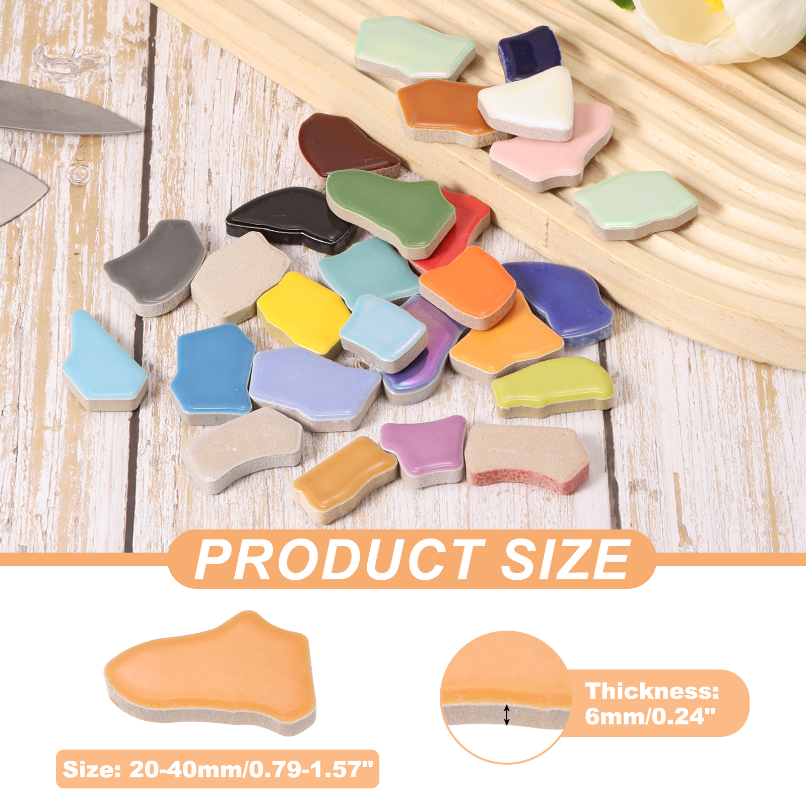 Uxcell 500g/1.1LB Irregular Ceramics Mosaic Tiles, 0.79"-1.57" Mosaic Stained Tile Broken Porcelain Pieces Stones Bulk for DIY Craft Making Vases Home Decoration, Orange