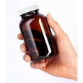 thumbnail image 4 of Amber Glass Packer Bottle with White Ribbed Lid - 8 oz / 250 ml, 4 of 5