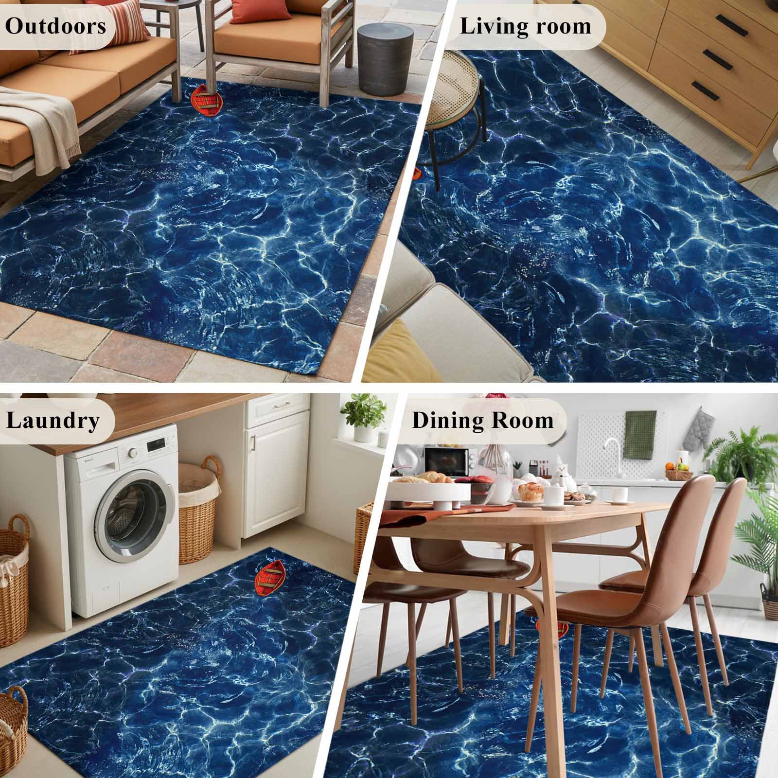 Navy Blue Ocean Waves Area Rugs 2.7'x5', Washable Small Throw Rugs for Kitchen Bedroom, Red Boat Coastal Indoor Outdoor Rug Non-Slip Low Pile Carpet Runner Reversible Floor Mats