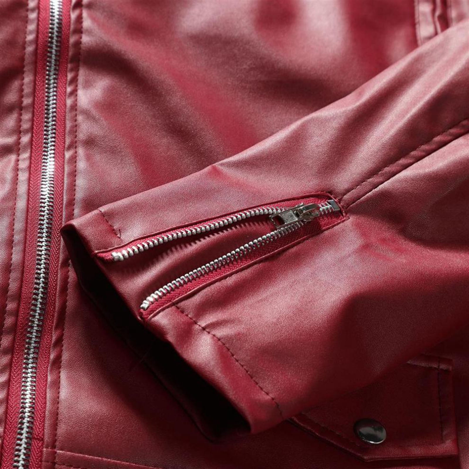 Dagegui Mens Faux Leather Jacket Fall Winter Motorcycle Biker Coat Stylish Lapel Zip Up Outwear with Pocket Red XL